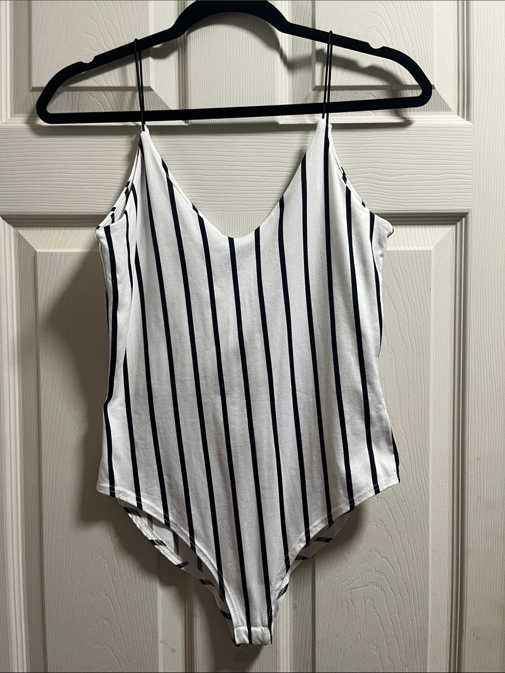 gaze Black and White Striped Spaghetti Strap Bodysuit